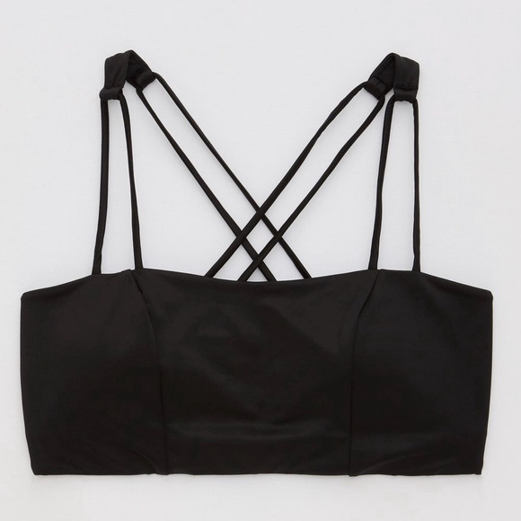 OFFLINE By Aerie Black Liquid Shine Strappy Bandeau Sports Bra Size Medium NWT - Picture 3 of 5